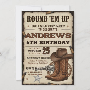 Invitation d'anniversaire western personnalisée av