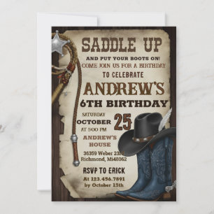 Invitation d'anniversaire Western personnalisée av