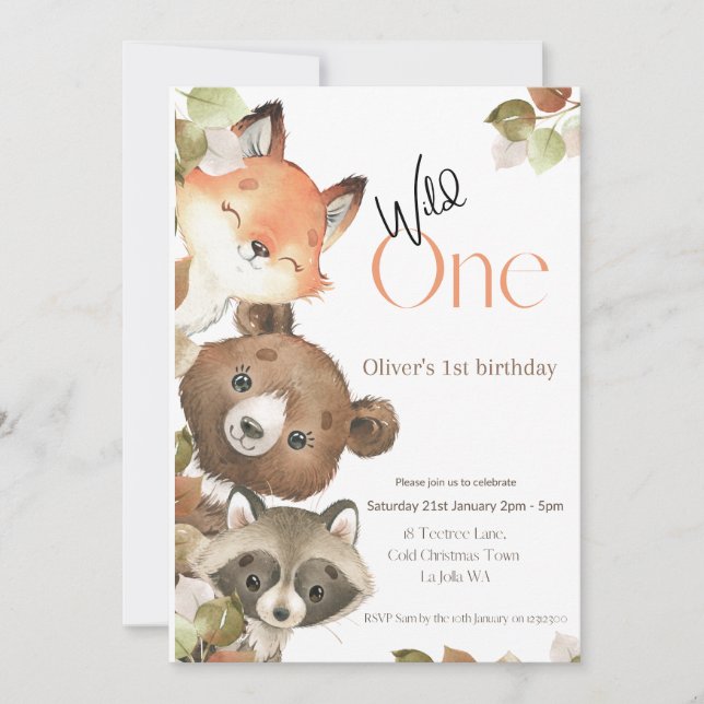 Invitation d'anniversaire Wild One - Animaux des b (Devant)