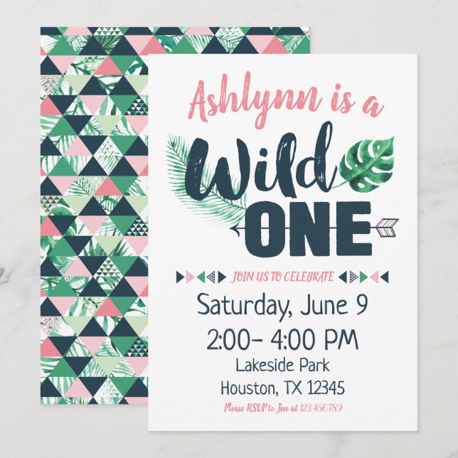 Invitation d'anniversaire Wild One Boho (Devant / Derrière)