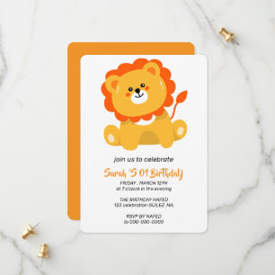 Invitation d'anniversaire Wild One, Lion 1er anniv