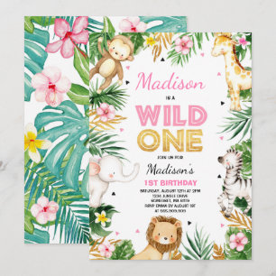 Invitation d'anniversaire Wild One Safari Animaux