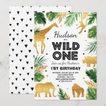 Invitation d'anniversaire Wild One Safari Animaux 
