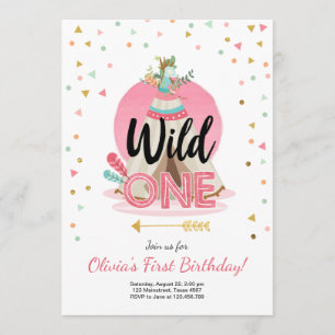 Invitation d'anniversaire Wilthday Teepee Boho Gir