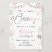 Invitation d'anniversaire Winter Onederland Argent
