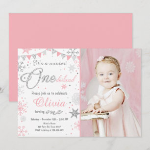 Invitation d'anniversaire Winter Onederland Argent