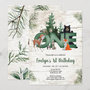 Invitation d'anniversaire Winter Woodland - 1er an