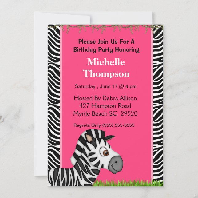 Invitation d'anniversaire Zebra (Devant)