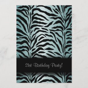 Invitation d'anniversaire Zèbre Bleu Turquoise