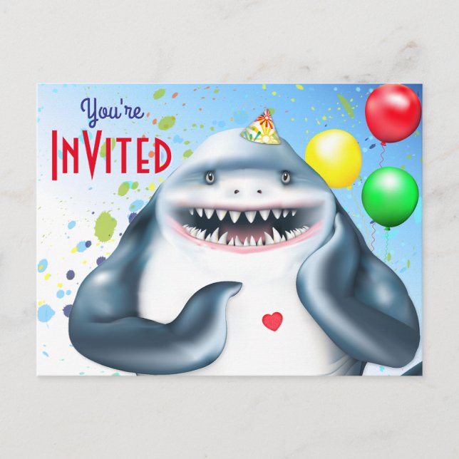 Invitation d'Anniversaires de enfants de requins (Devant)