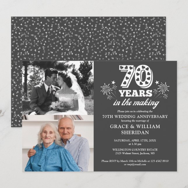 Invitation Dans le 70e anniversaire du Mariage 2 photo (Devant / Derrière)