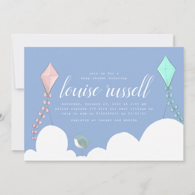 Invitation dans le baby shower des nuages (Devant)