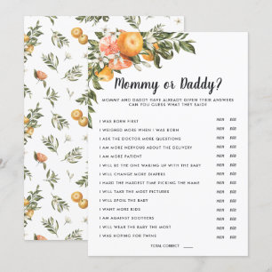 Invitation Dans le Baby shower en fleurs   Jeu maman ou papa