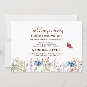 Invitation Dans Love Mémoire Funeral Fleur sauvage &Butterfly