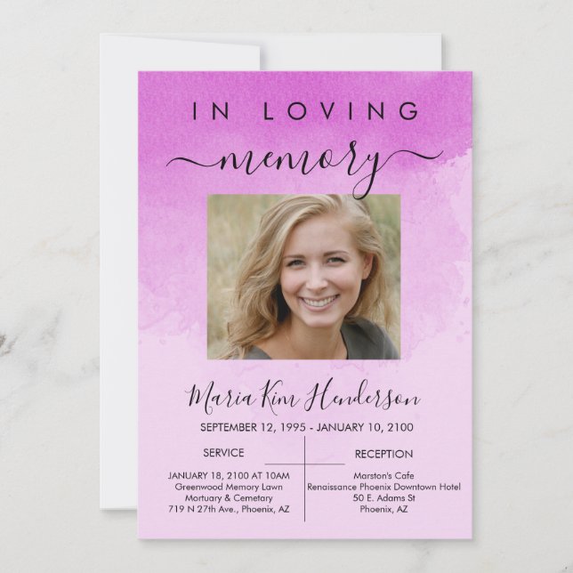 Invitation Dans Love Mémoire Funeral Memorial Pink Photo (Devant)
