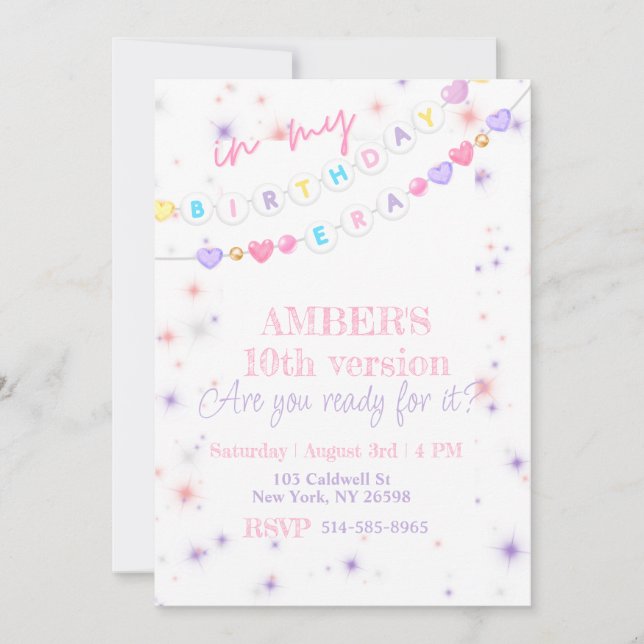 Invitation Dans mon anniversaire Era Girly Pastel Anniversair (Devant)