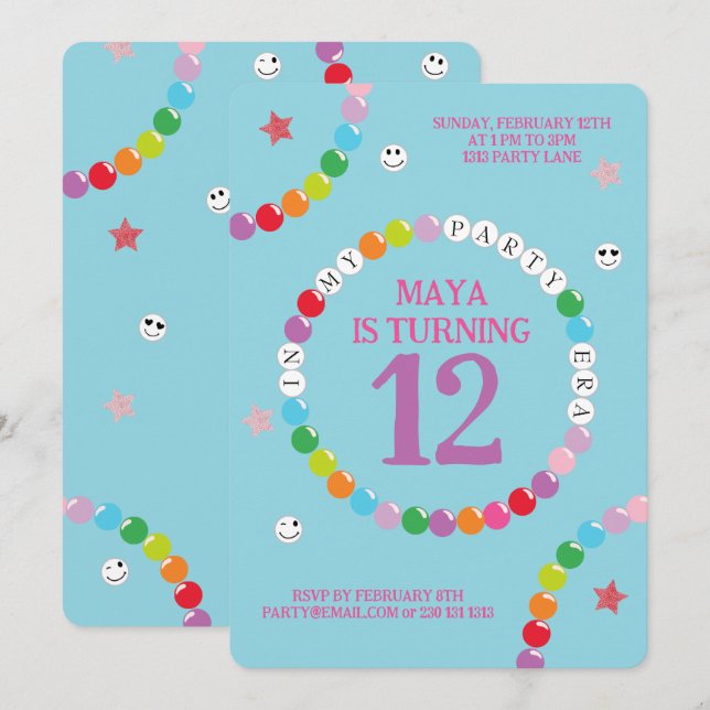 Invitation Dans Mon Bracelet D'Amitié Fête D'Anniversaire (Devant / Derrière)