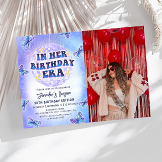 Invitation Dans son âge d'anniversaire papillon photo d'anniv