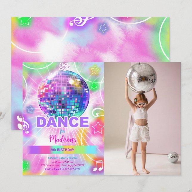 Invitation Danse Anniversaire Fête Neon Glow Photo (Devant / Derrière)