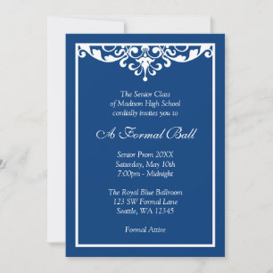 Invitation Danse de Bal Formel Royal Bleu Fleurie