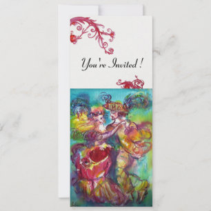Invitation DANSE DE CARNAVAL bleu rouge vibrant flourish