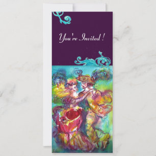 Invitation DANSE DE CARNAVAL, fioritures vibrantes rose bleu