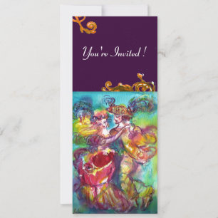 Invitation DANSE DE CARNAVAL rose bleu jaune vibrant flourish