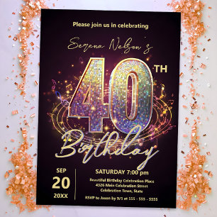 Invitation Danse Disco Étincelante Fête du 40e anniversaire