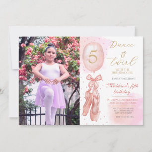 Invitation Danse et Twirl fille rose Photo personnalisée Anni