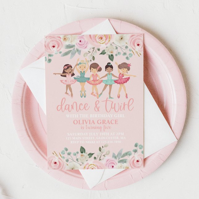 Invitation Danse et Twirl Floral Ballet Anniversaire (Créateur téléchargé)