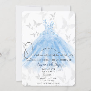 Invitation Danse papillon Robe bleu étincelante Quinceañera 1