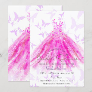 Invitation Danse Papillon Robe Violette et Rose pour Baby Sho