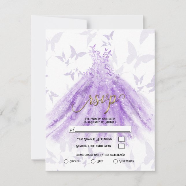 Invitation Danse papillon Robe violette Fête des mariées RSVP (Devant)