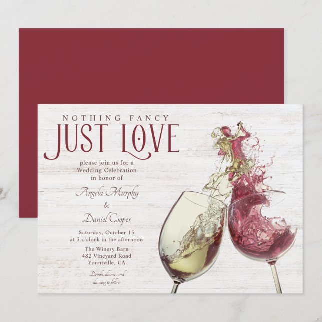 Invitation Danse Rouge Blanc Vin Juste Amour Mariage Célébrat (Devant / Derrière)