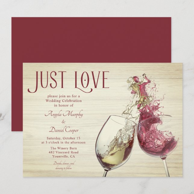 Invitation Danse Rouge Blanc Vin Juste Amour Mariage Célébrat (Devant / Derrière)