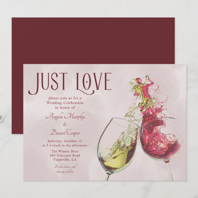 Invitation Danse Rouge Blanc Vin Juste Amour Mariage Célébrat (Devant / Derrière)