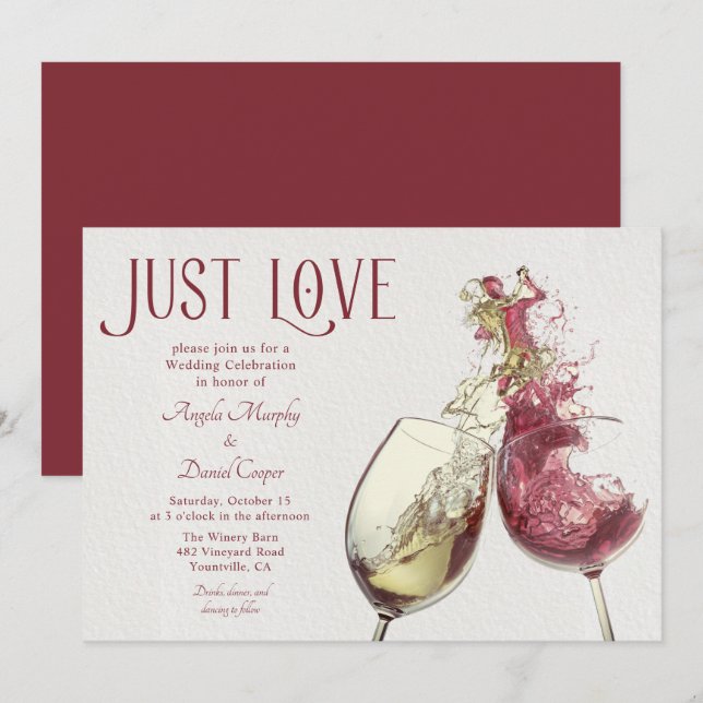 Invitation Danse Rouge Blanc Vin Juste Amour Mariage Célébrat (Devant / Derrière)