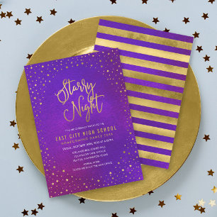 Invitation Danse Scolaire Nuit Étoilée Violet Or Faux