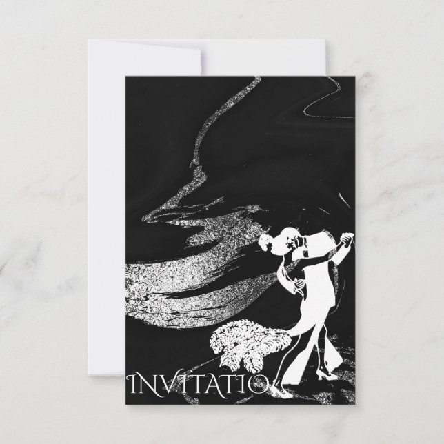 Invitation Danse Tango Art Nouveau Marbre Noir (Devant)