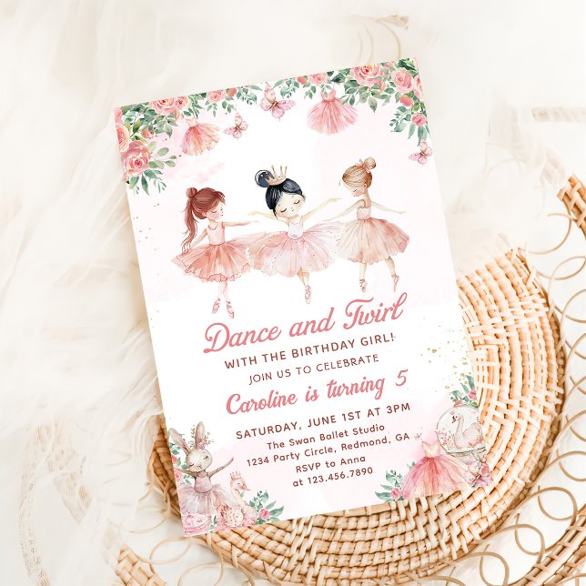 Invitation Danse & Twirl Ballerina Girl Anniversaire Invitati (Créateur téléchargé)