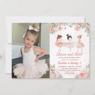 Invitation Danse & Twirl Ballerina Girl Birthday Photo