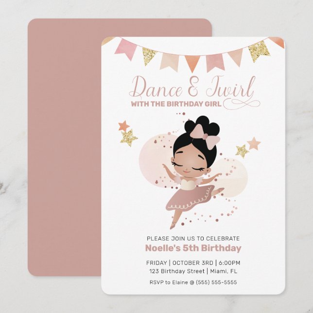 Invitation Danse & Twirl, Princesse Ballerina Anniversaire (Devant / Derrière)