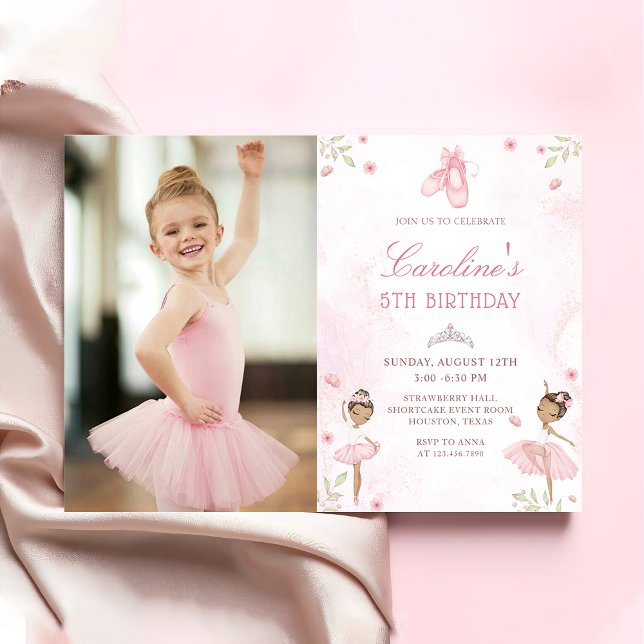 Invitation Danseur de ballet rose Ballerina Photo Anniversair (Créateur téléchargé)