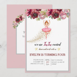 Invitation Danseuse Bellerina | Ballet floral rose Anniversai