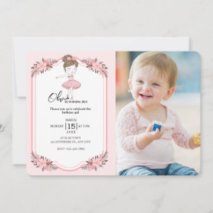 Invitation Danseuse élégante Fille rose florale fête d'anniv