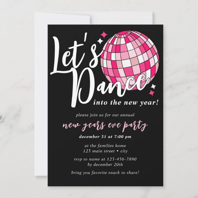 Invitation Dansez Nouvel An Pink Disco Ball Retro (Devant)
