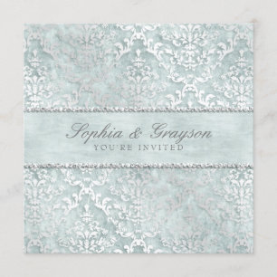 Invitation d'Antique Sage Glimmer Mariage damassé