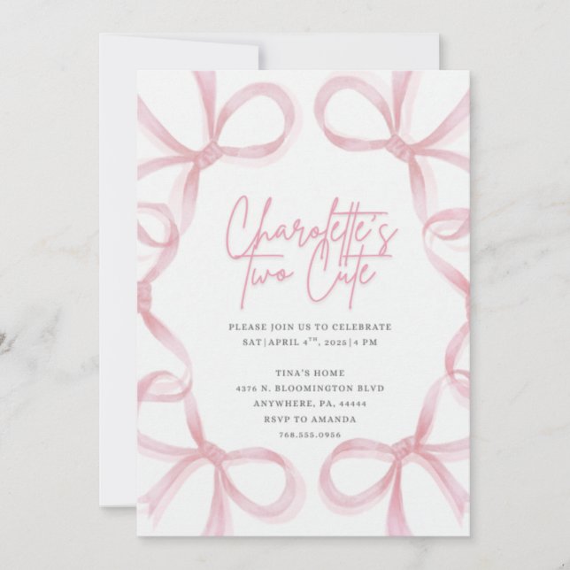 Invitation d'aquarelle fille 2 ans (Devant)