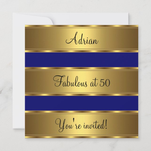Invitation Dark Blue & Gold Fabulous 50e fête d'anniversaire (Devant)