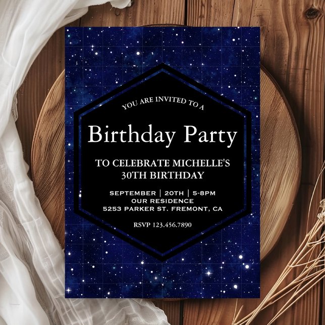 Invitation Dark Blue Midnight Starry Sky Birthday Party (Créateur téléchargé)